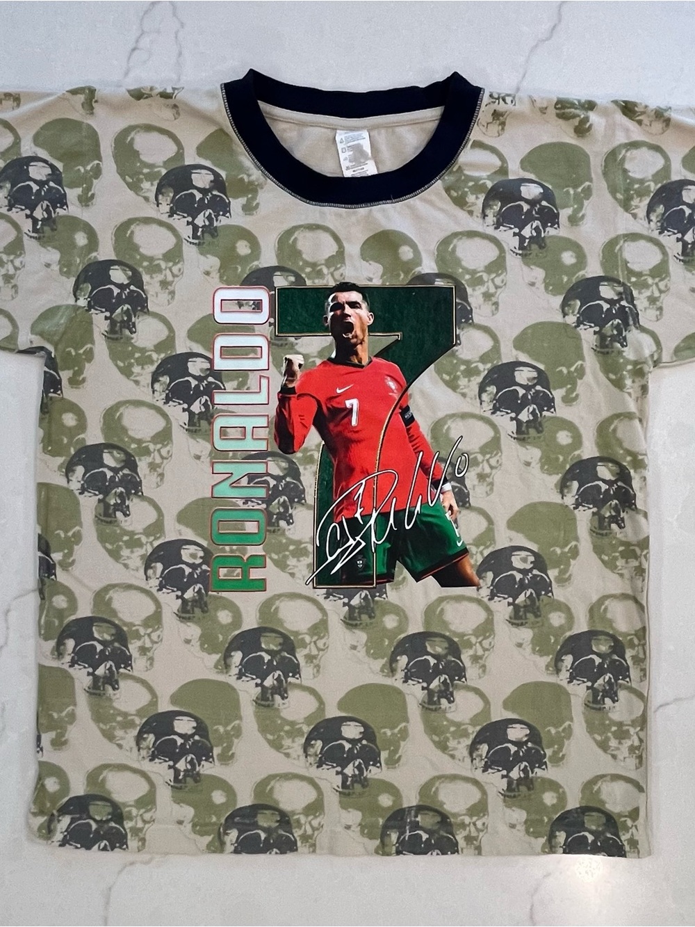 Cristiano Ronaldo CR7 Portugal World Cup All Over Print Skull Graphic Tee L